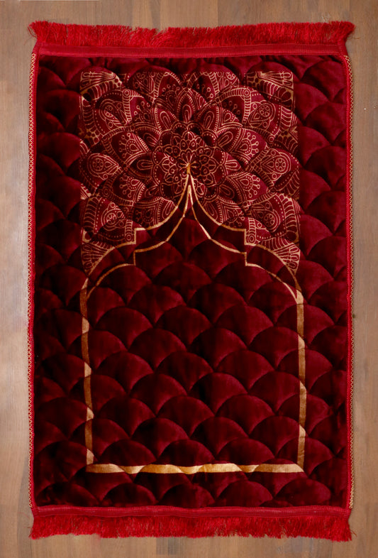 Maroon Velvet Quilted Prayer Mat