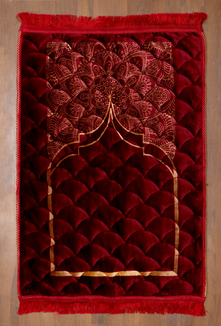 Maroon Velvet Quilted Prayer Mat