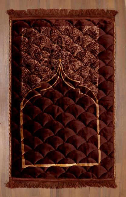 Brown Velvet Quilted Prayer Mat