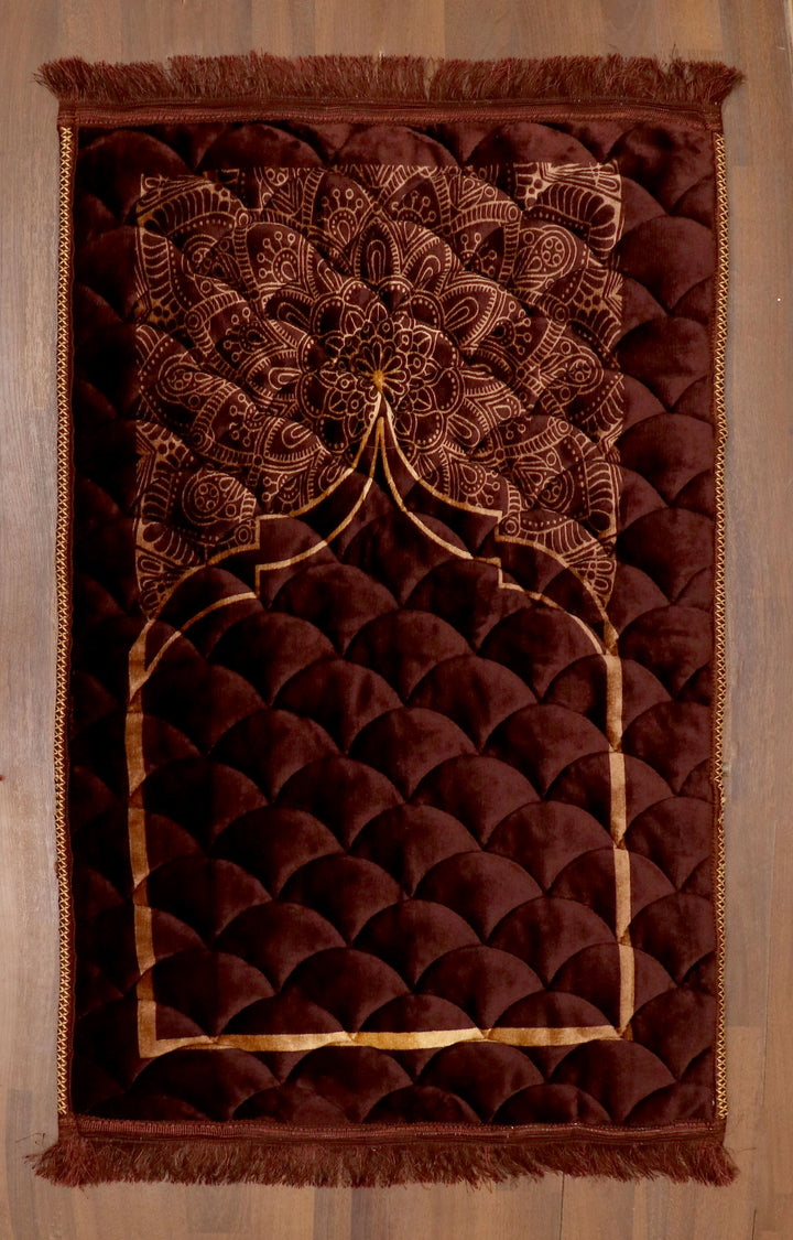 Brown Velvet Quilted Prayer Mat