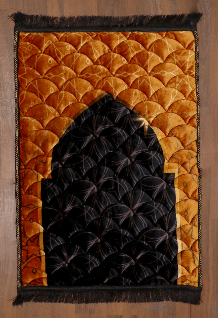 Brown & Black Velvet Mihrab Prayer Mat