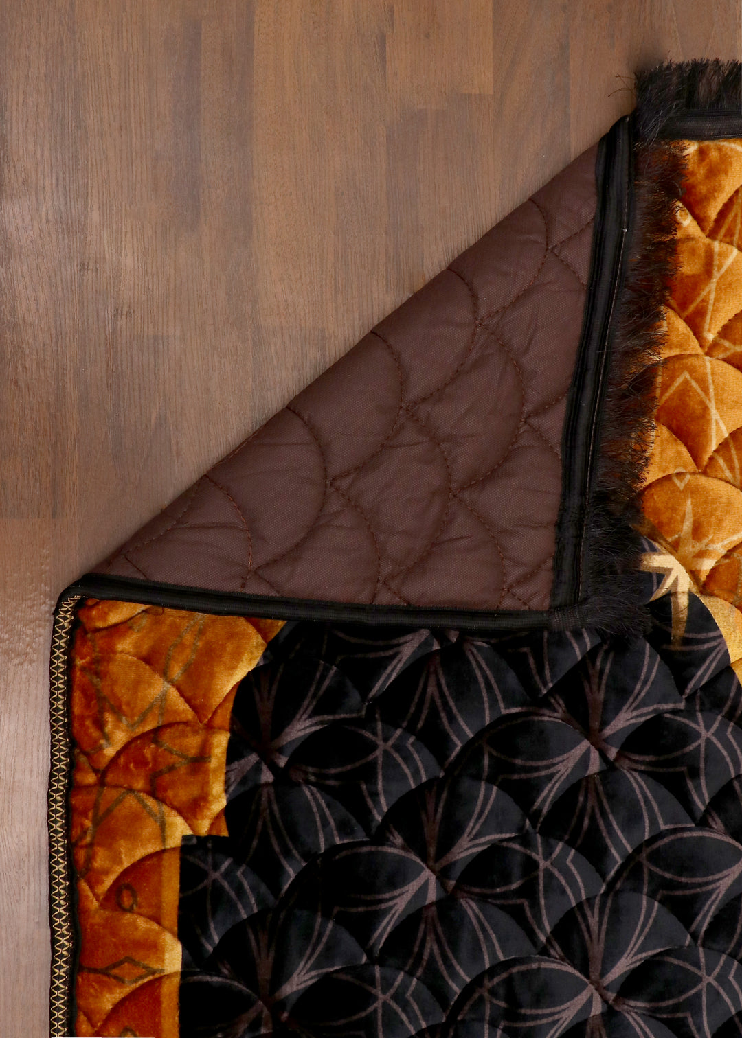 Brown & Black Velvet Mihrab Prayer Mat