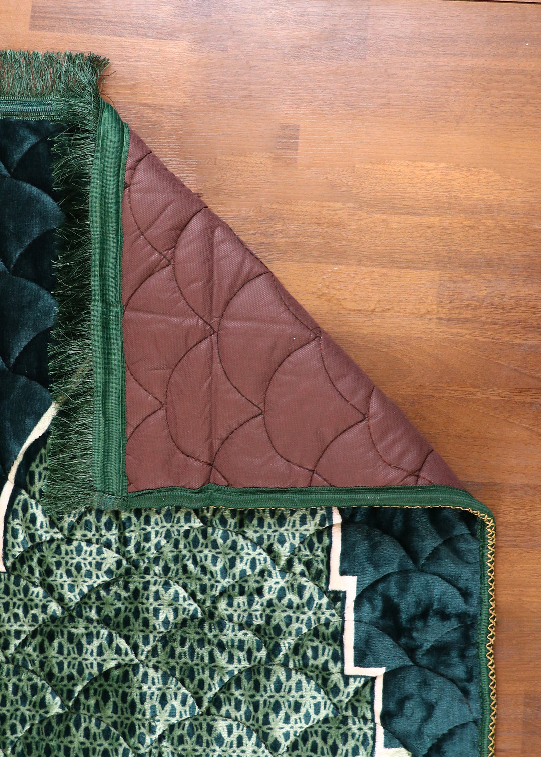 Velvet Quilted Green Prayer Mat