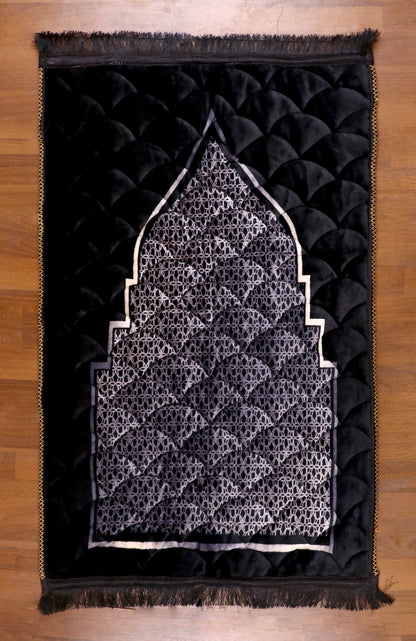 Velvet Quilted Black Prayer Mat