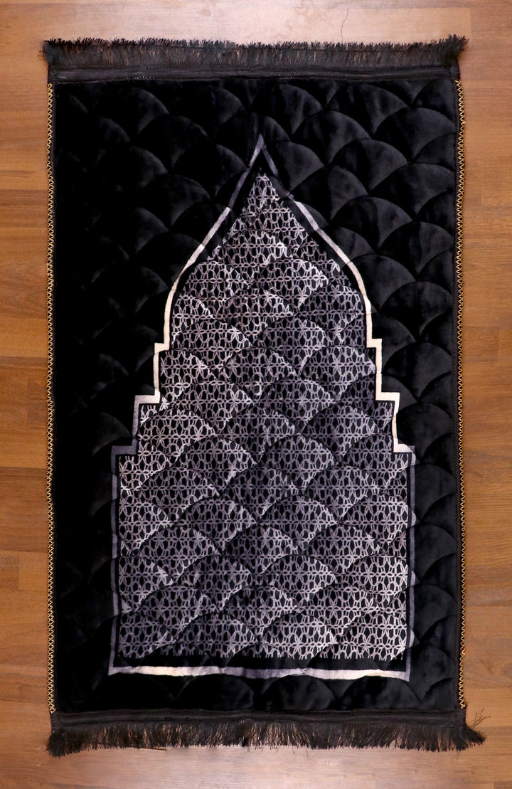 Velvet Quilted Black Prayer Mat