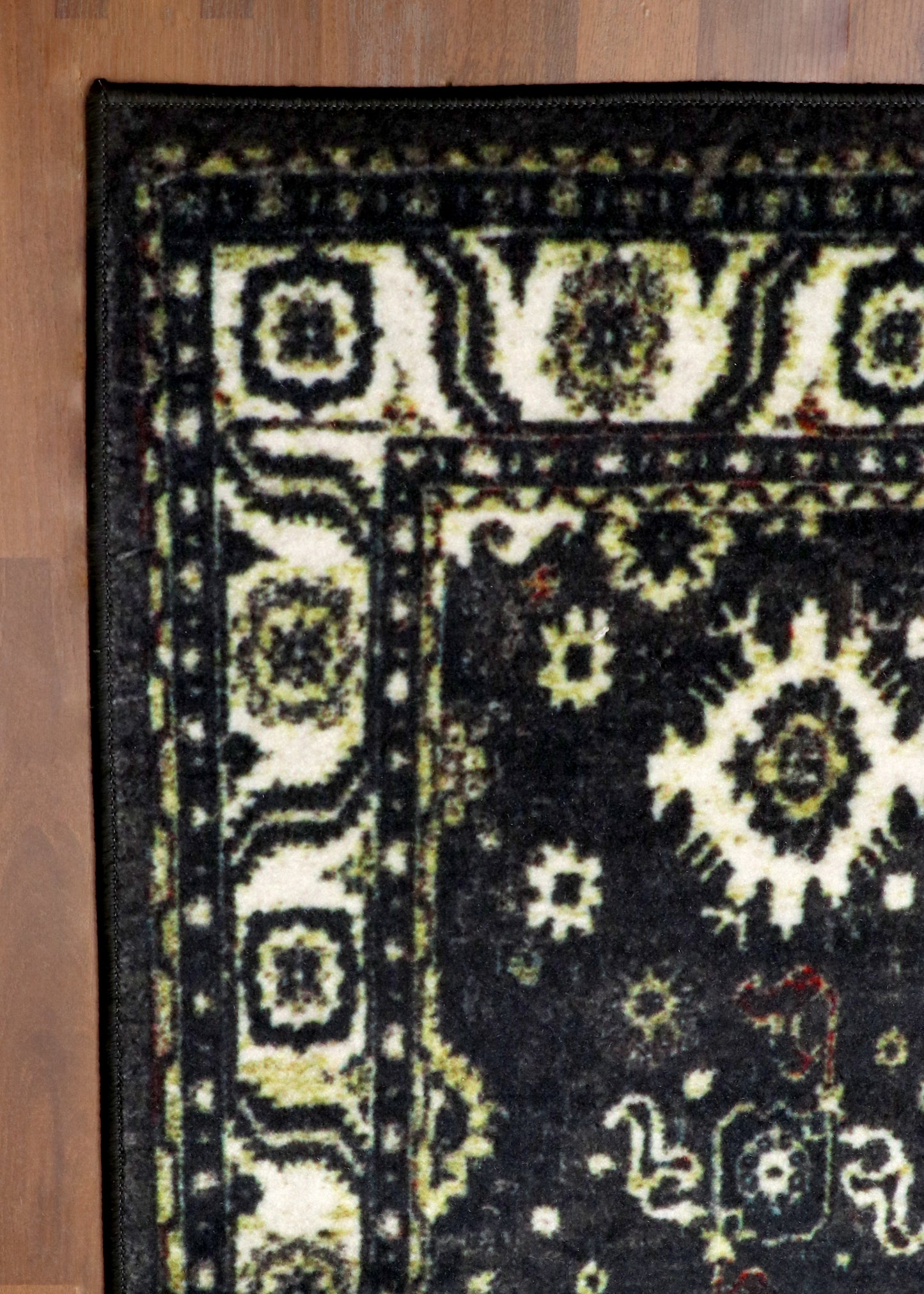 Classic Black Floral Rug with Intricate Border