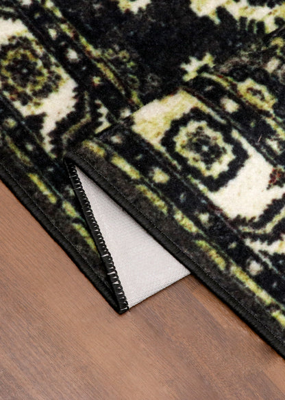 Classic Black Floral Rug with Intricate Border