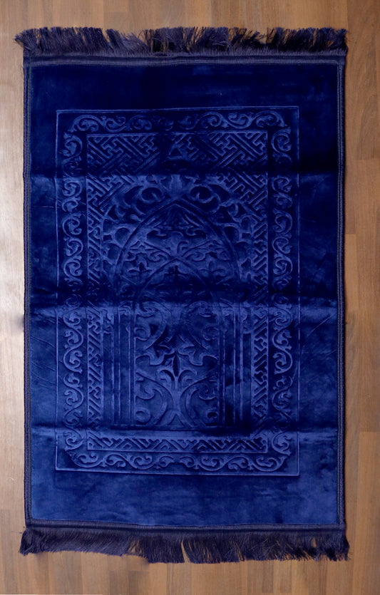 Shiny Blue Mihrab Velvet Prayer Mat
