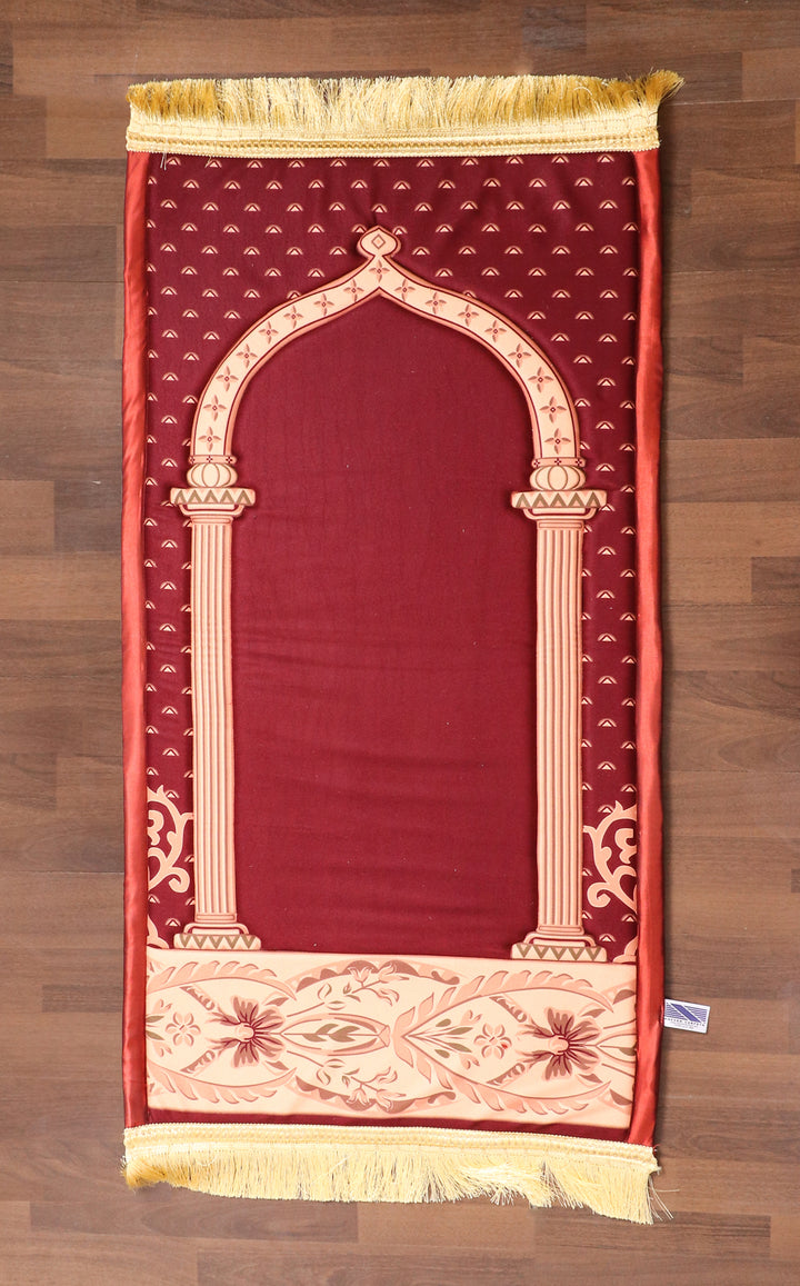 Red Traditional Print Prayer Mat With Foam Padding