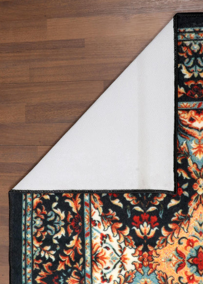 Multicolor Non-Woven Medallion Floral Patchwork Rug with TPR Backing