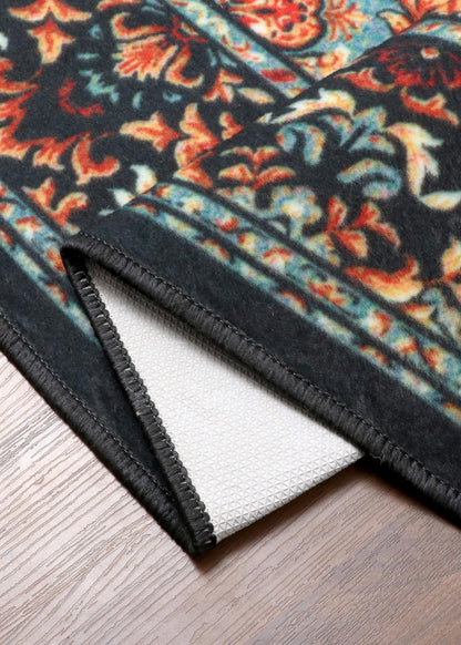 Multicolor Non-Woven Medallion Floral Patchwork Rug with TPR Backing