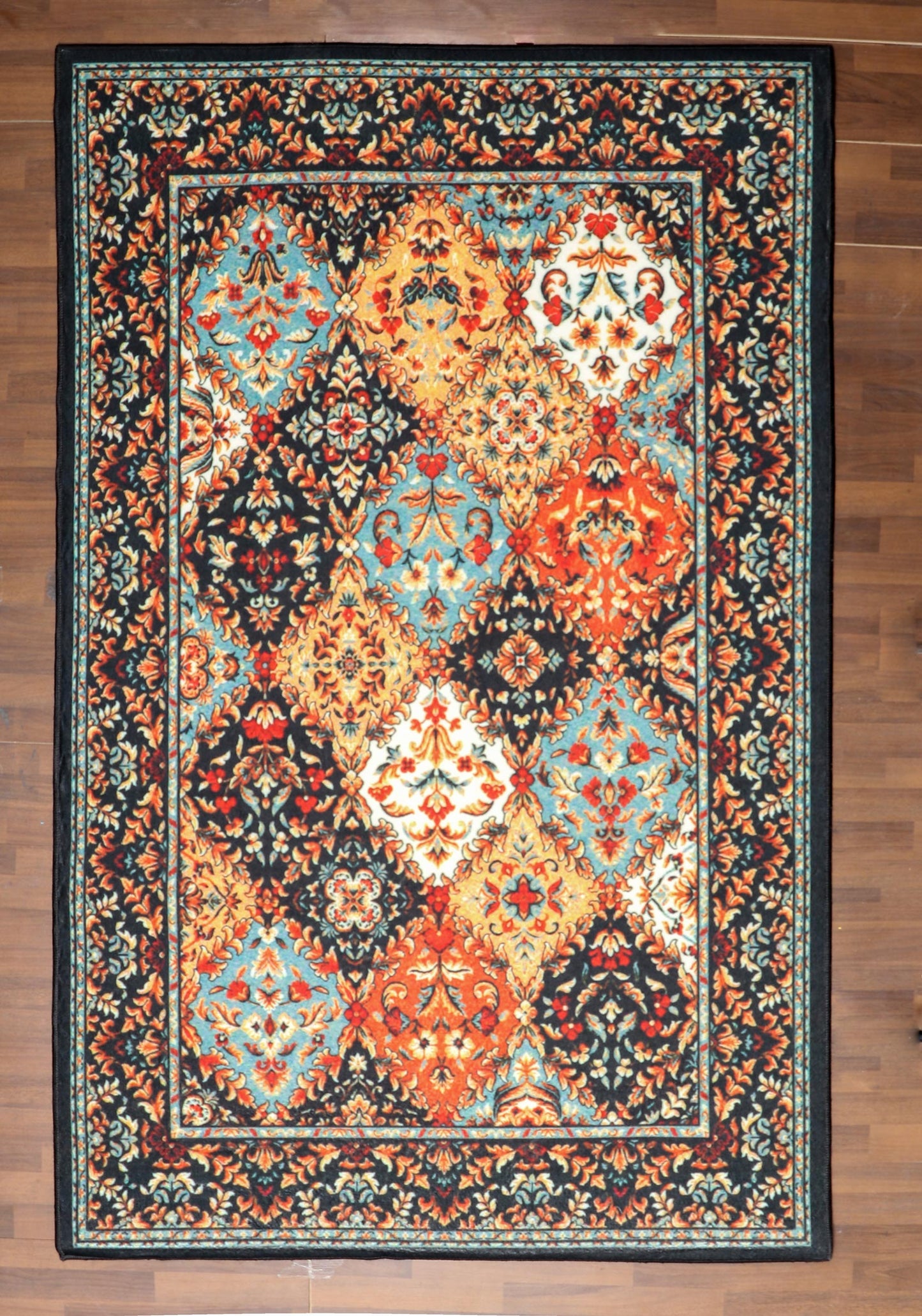 Multicolor Non-Woven Medallion Floral Patchwork Rug with TPR Backing