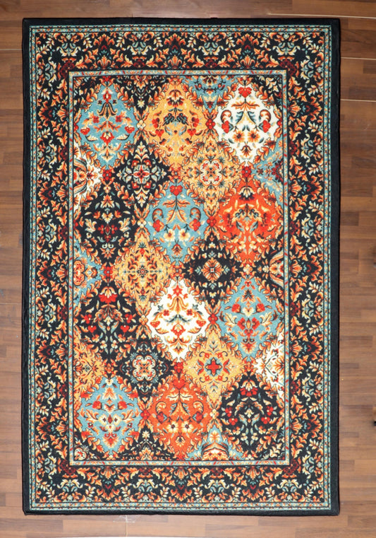 Multicolor Non-Woven Medallion Floral Patchwork Rug with TPR Backing