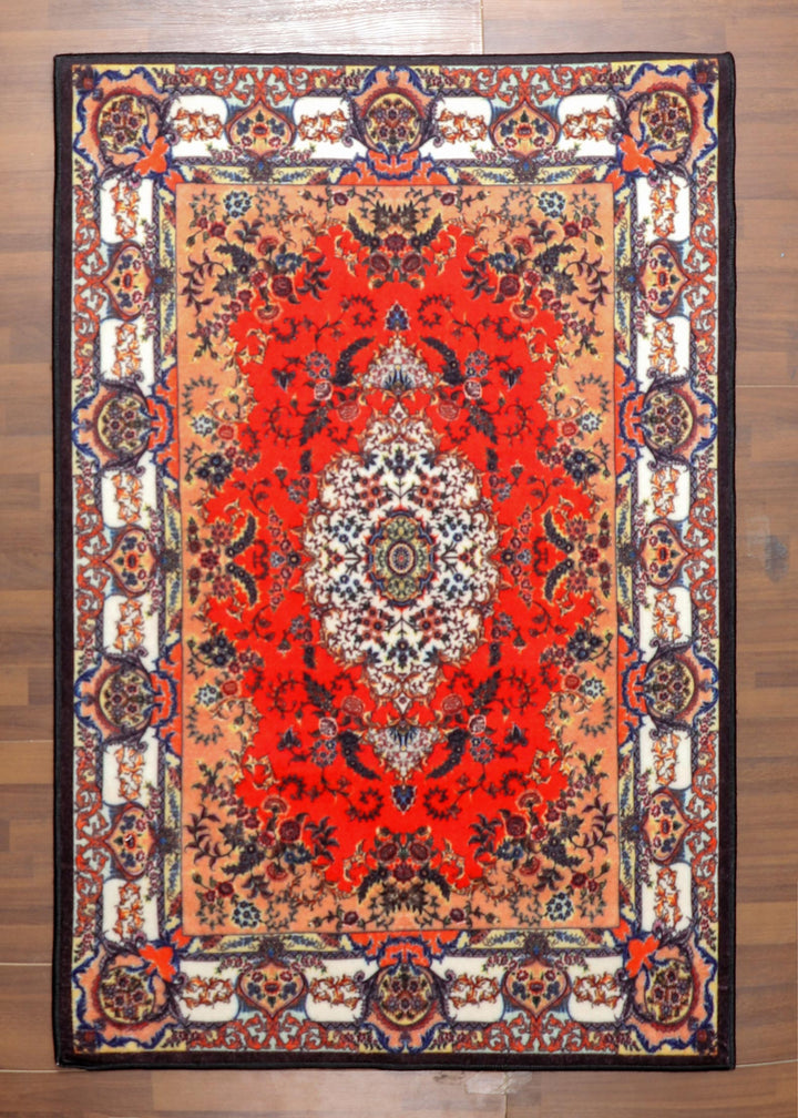 Multicolor Non-Woven Medallion Floral Rug with Felt Backing