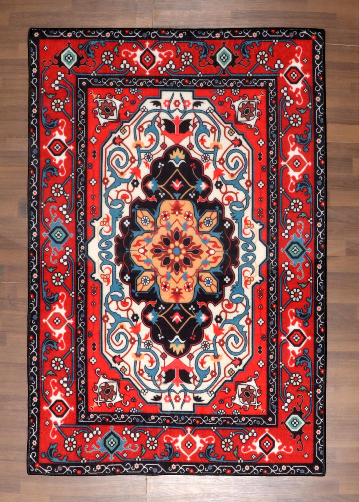 Modern Multicolor Medallion Floral Rug - Non-Woven with Felt Backing