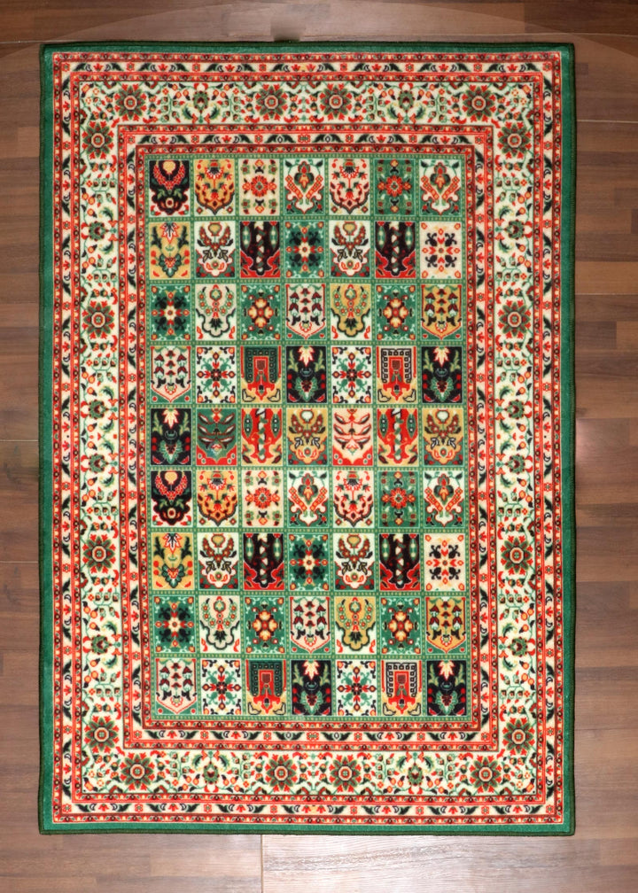 Vibrant Multicolor Geometric Floral Design Non-Woven Area Rug with Felt Backing