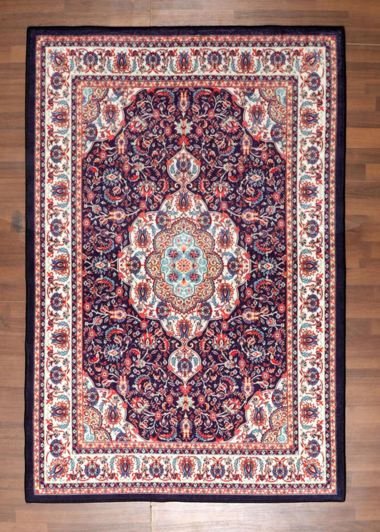 Multicolor Non-Woven Floral Medallion Area Rug with Soft Felt Backing