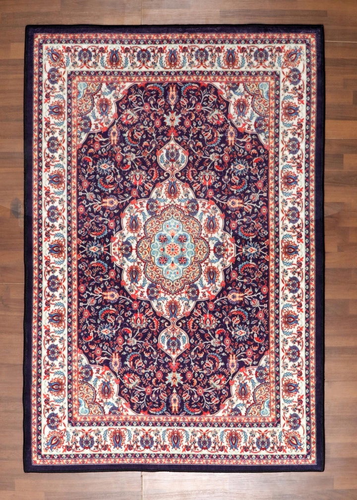 Multicolor Non-Woven Floral Medallion Area Rug with Soft Felt Backing