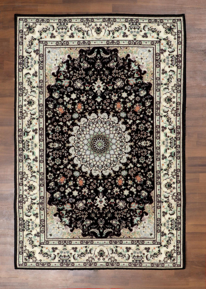 Modern Central Medallion Multicolor Floral Rug - Felt Backing