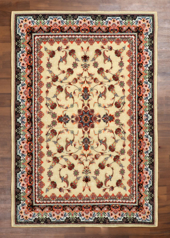 Multicolor Floral Medallion Rug - Traditional Design with Felt Backing