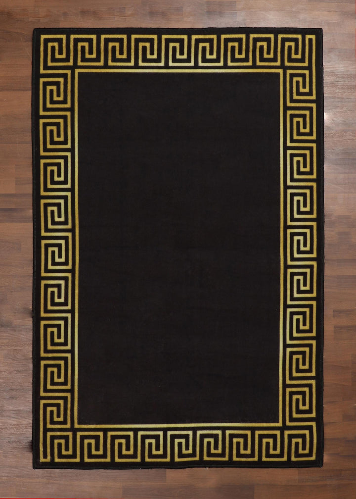 Modern Kilim Border Rug in Black - Felt Backing