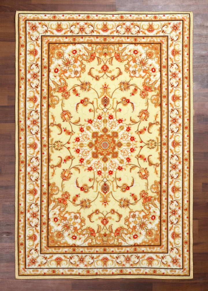 Modern Creamy Medallion Floral Rug - Felt Backing