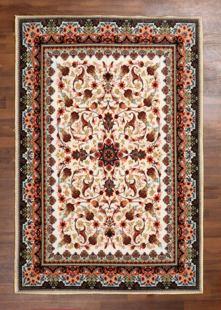 Multicolor Floral Medallion Rug - Traditional Design with Felt Backing