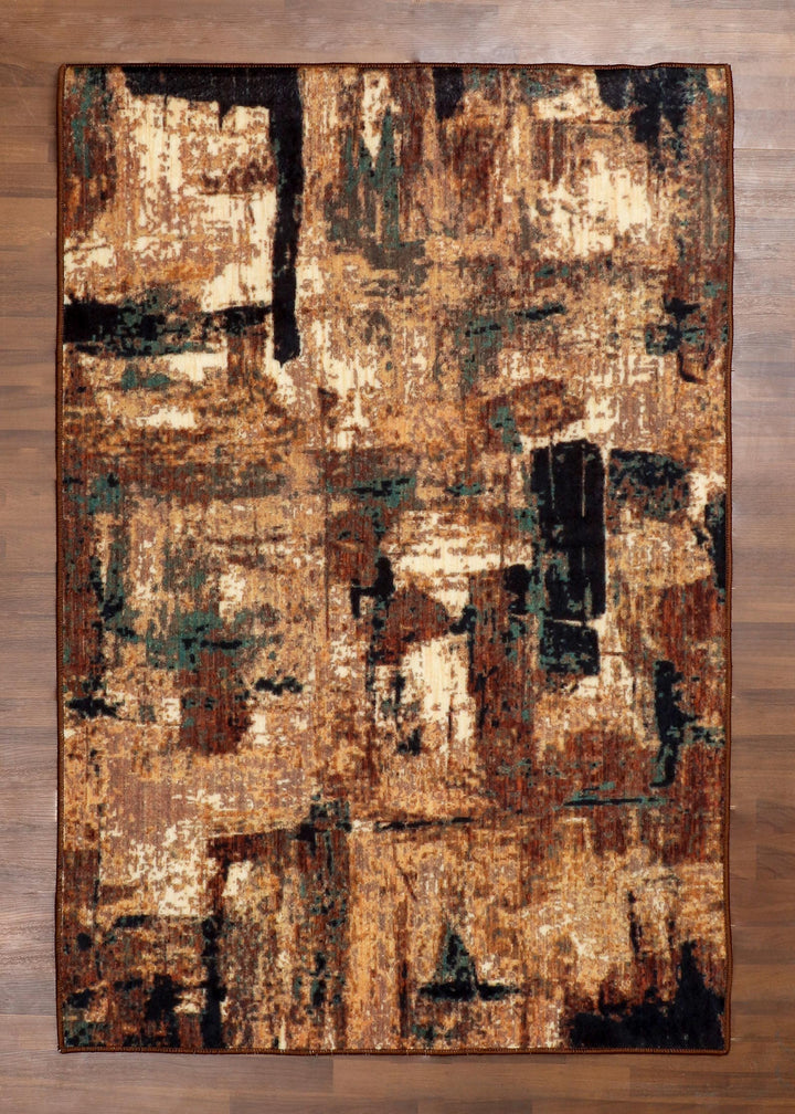 Modern Brownish Abstract Design Rug - Felt Backing