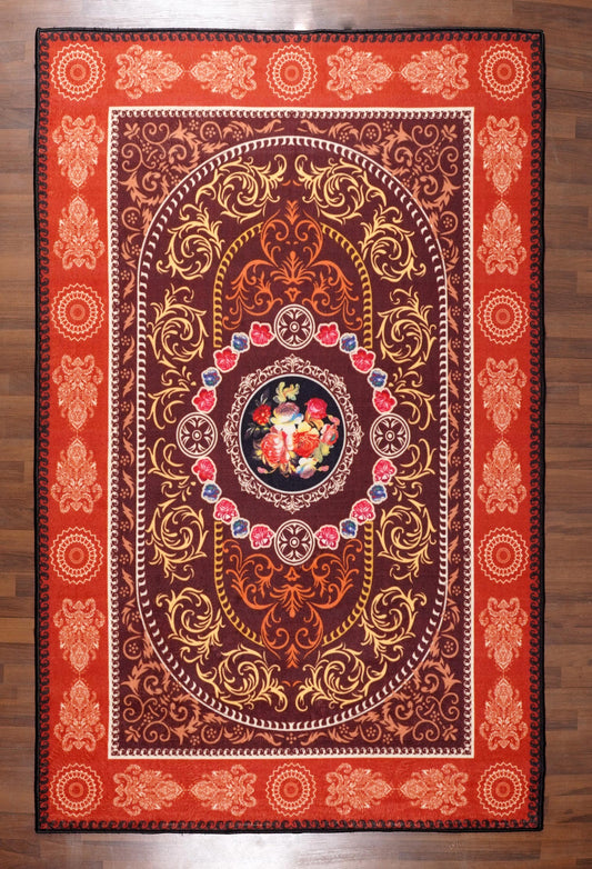 Vintage Floral Medallion  Non-Woven Rug with Felt Backing