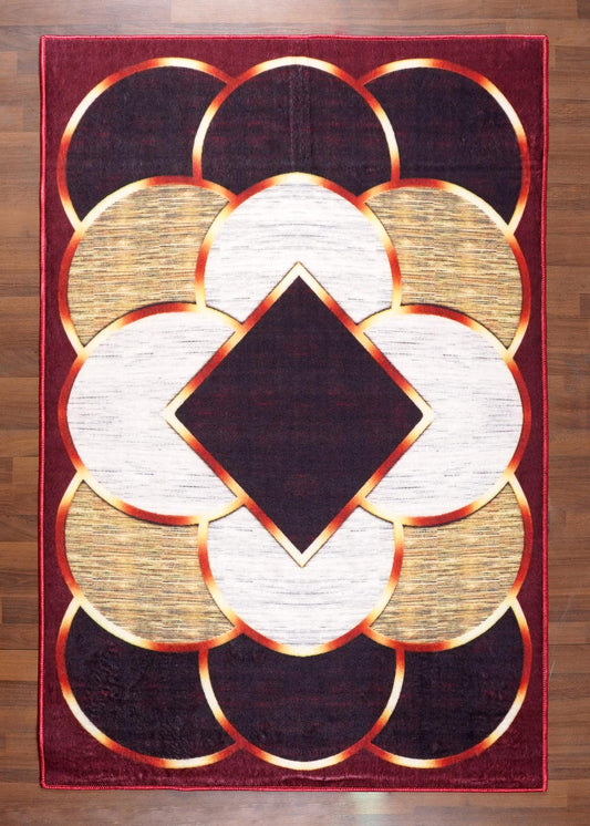 Traditional Geometric Non-Woven Rug with Felt Backing