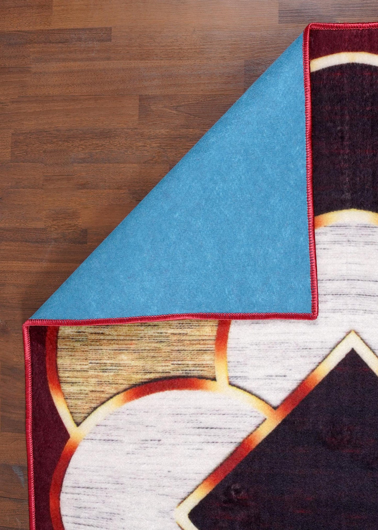 Traditional Geometric Non-Woven Rug with Felt Backing
