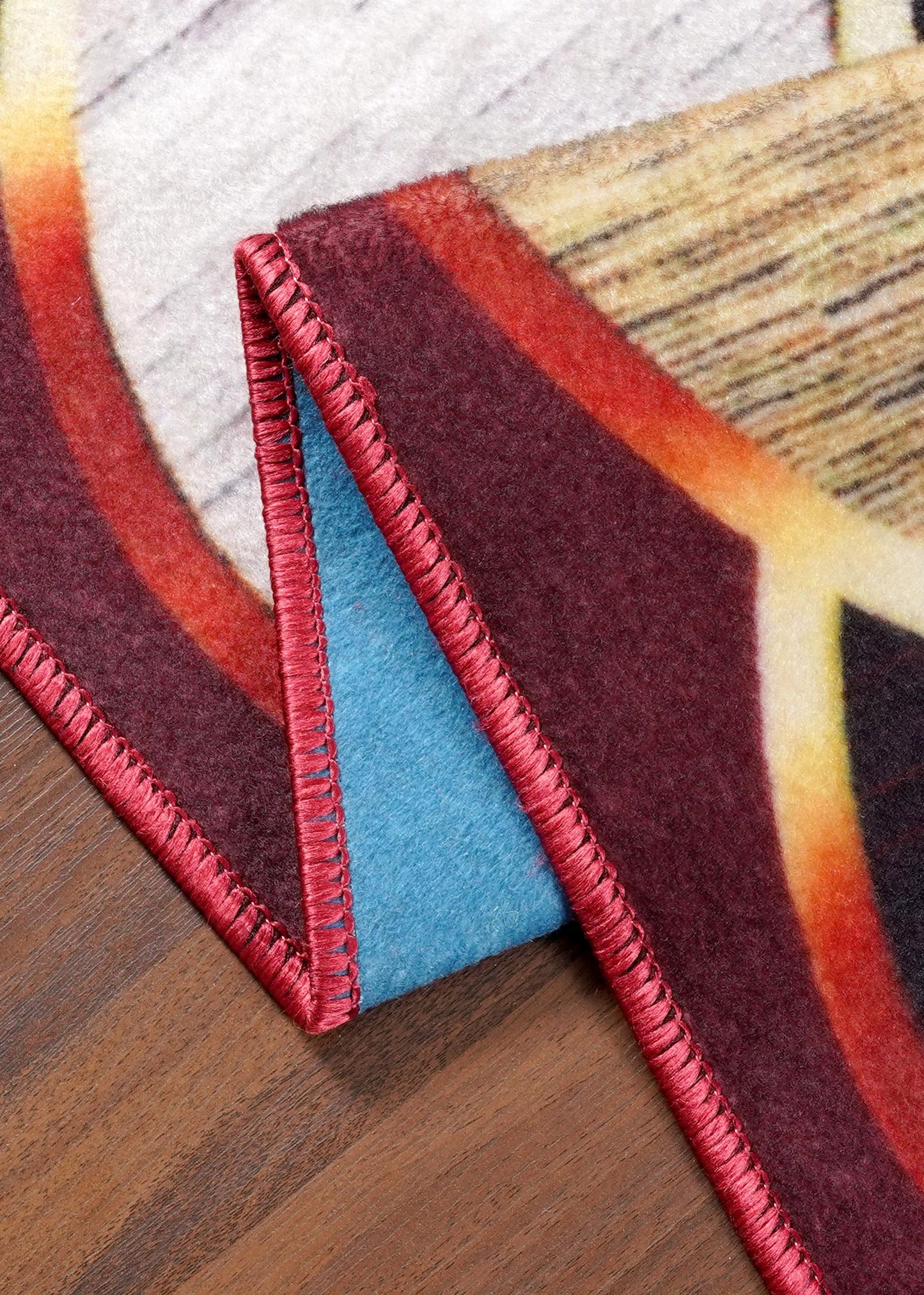 Traditional Geometric Non-Woven Rug with Felt Backing