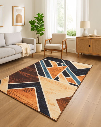 Multicolor Geometric Non-Woven Rug With Felt Backing