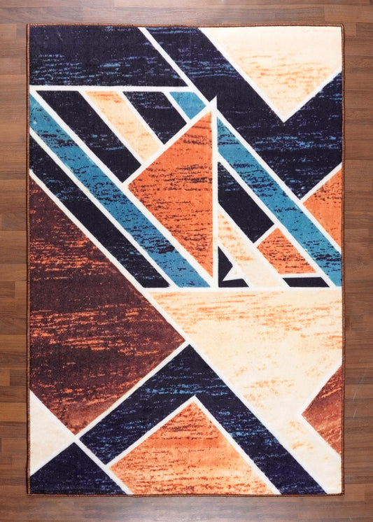 Multicolor Geometric Non-Woven Rug With Felt Backing