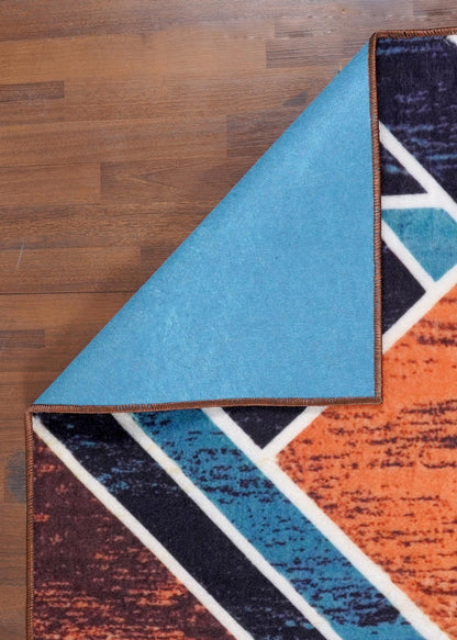 Multicolor Geometric Non-Woven Rug With Felt Backing