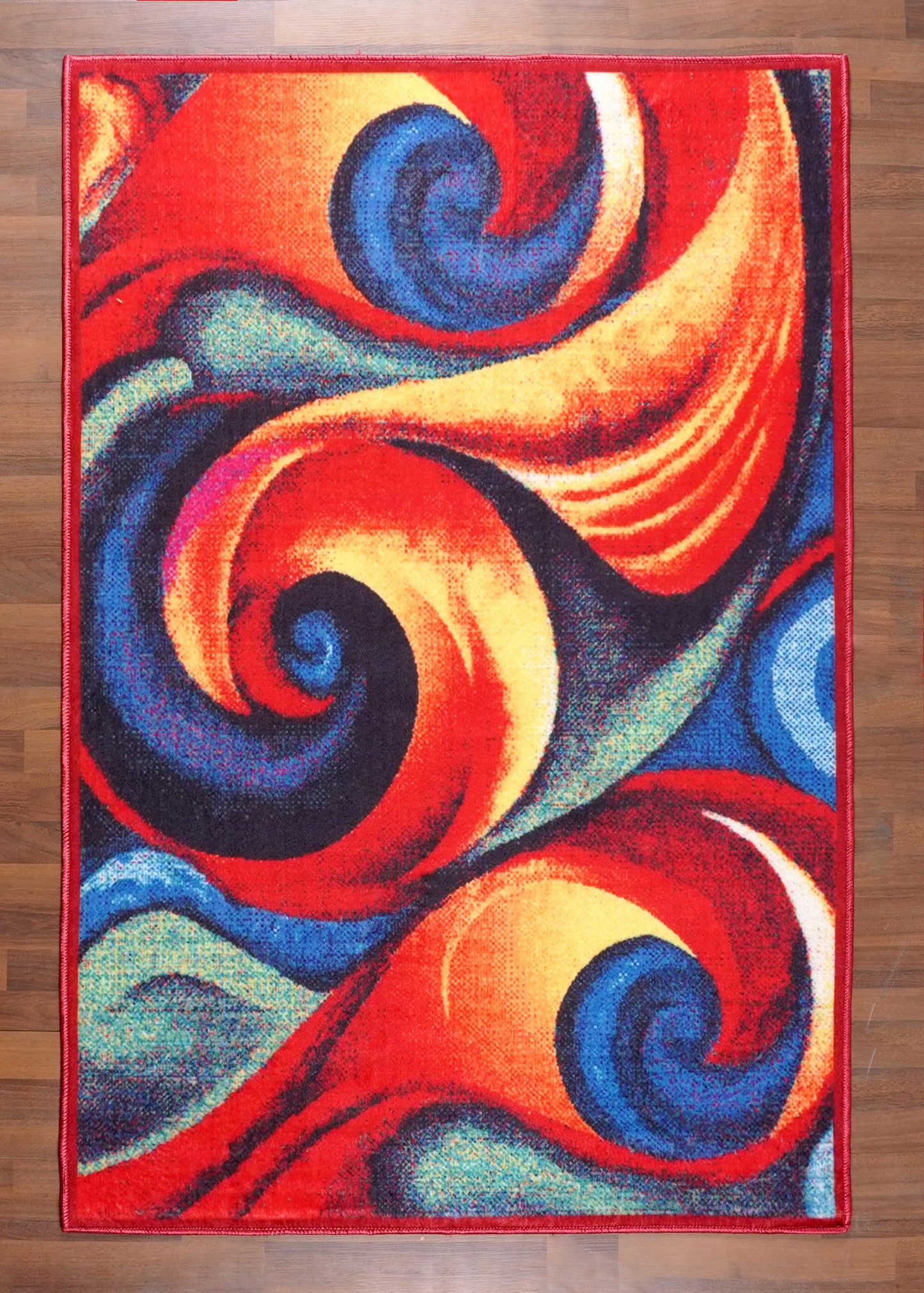 Multicolor Abstract Swirl Art Non-Woven Rug with Felt Back