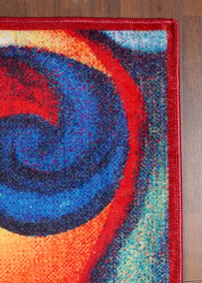 Multicolor Abstract Swirl Art Non-Woven Rug with Felt Back