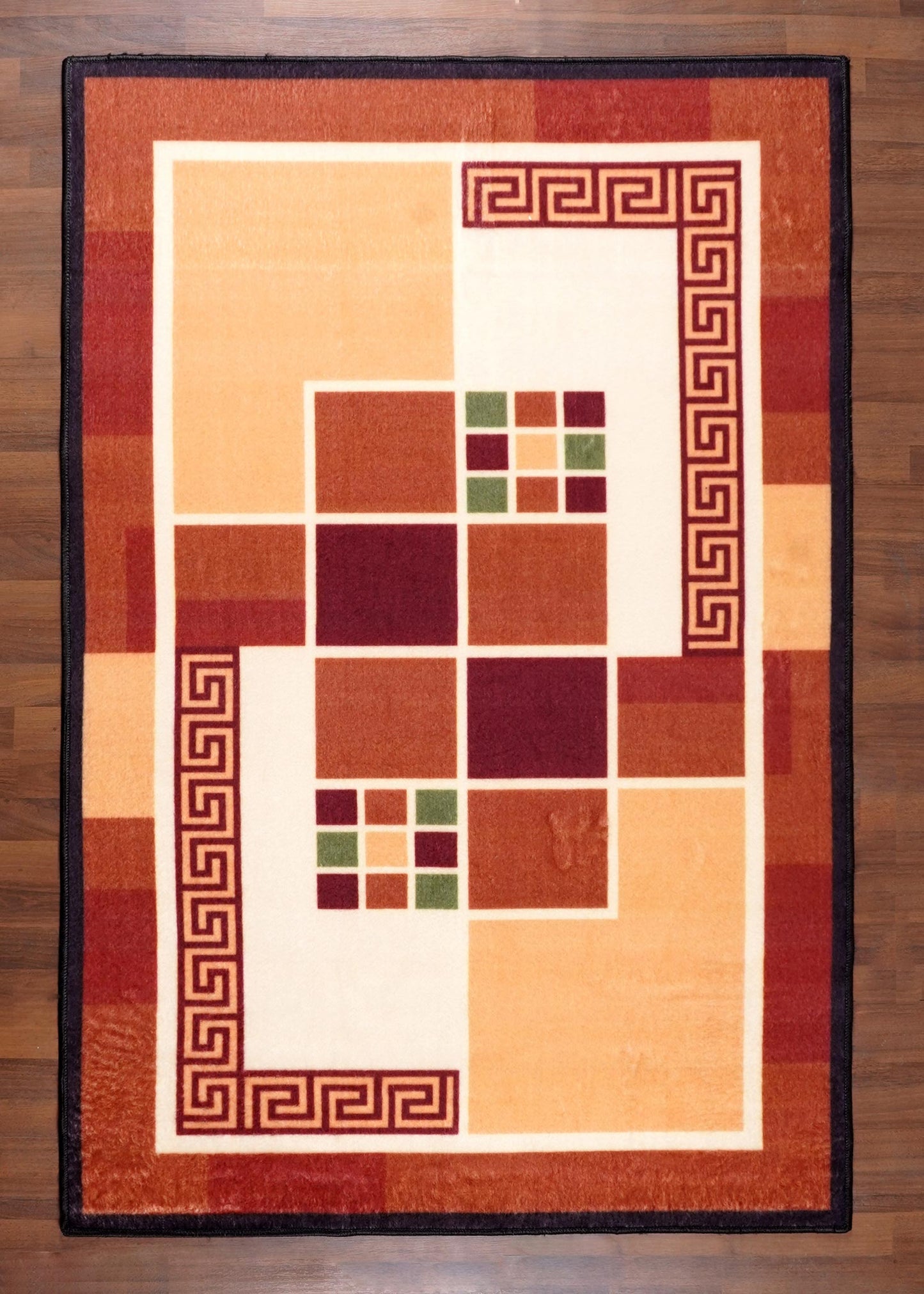 Modern Geometric Area Rug – Bold Squares and Lines with Felt Backing