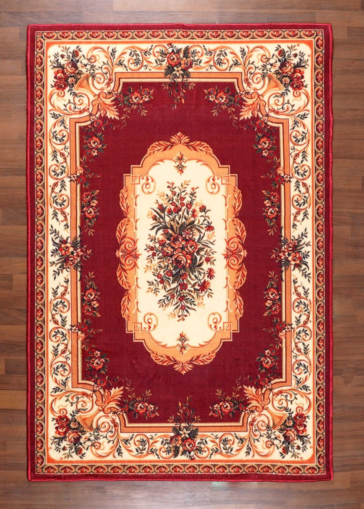 Multicolor Modern Red Floral Non-Woven Rug with Felt Backing