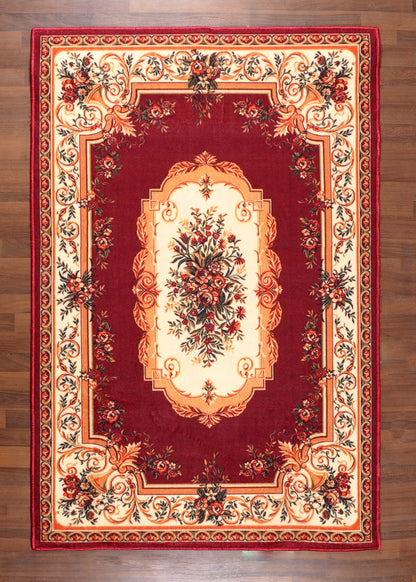 Multicolor Modern Red Floral Non-Woven Rug with Felt Backing