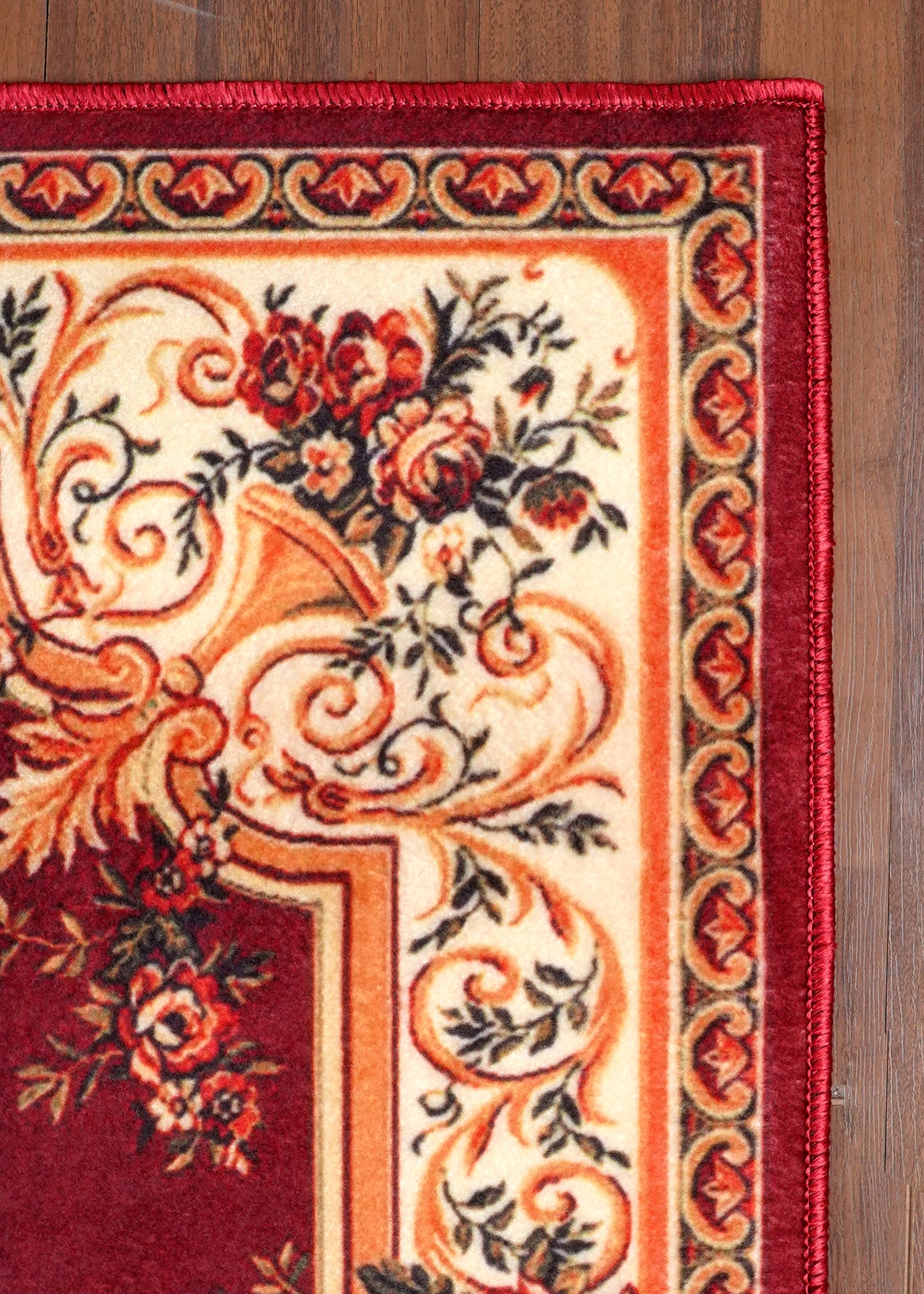 Multicolor Modern Red Floral Non-Woven Rug with Felt Backing