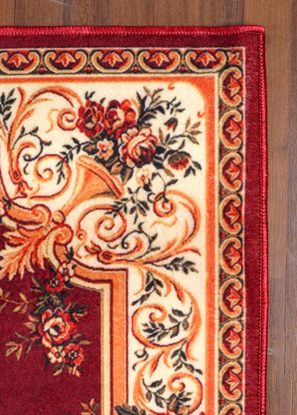 Multicolor Modern Red Floral Non-Woven Rug with Felt Backing
