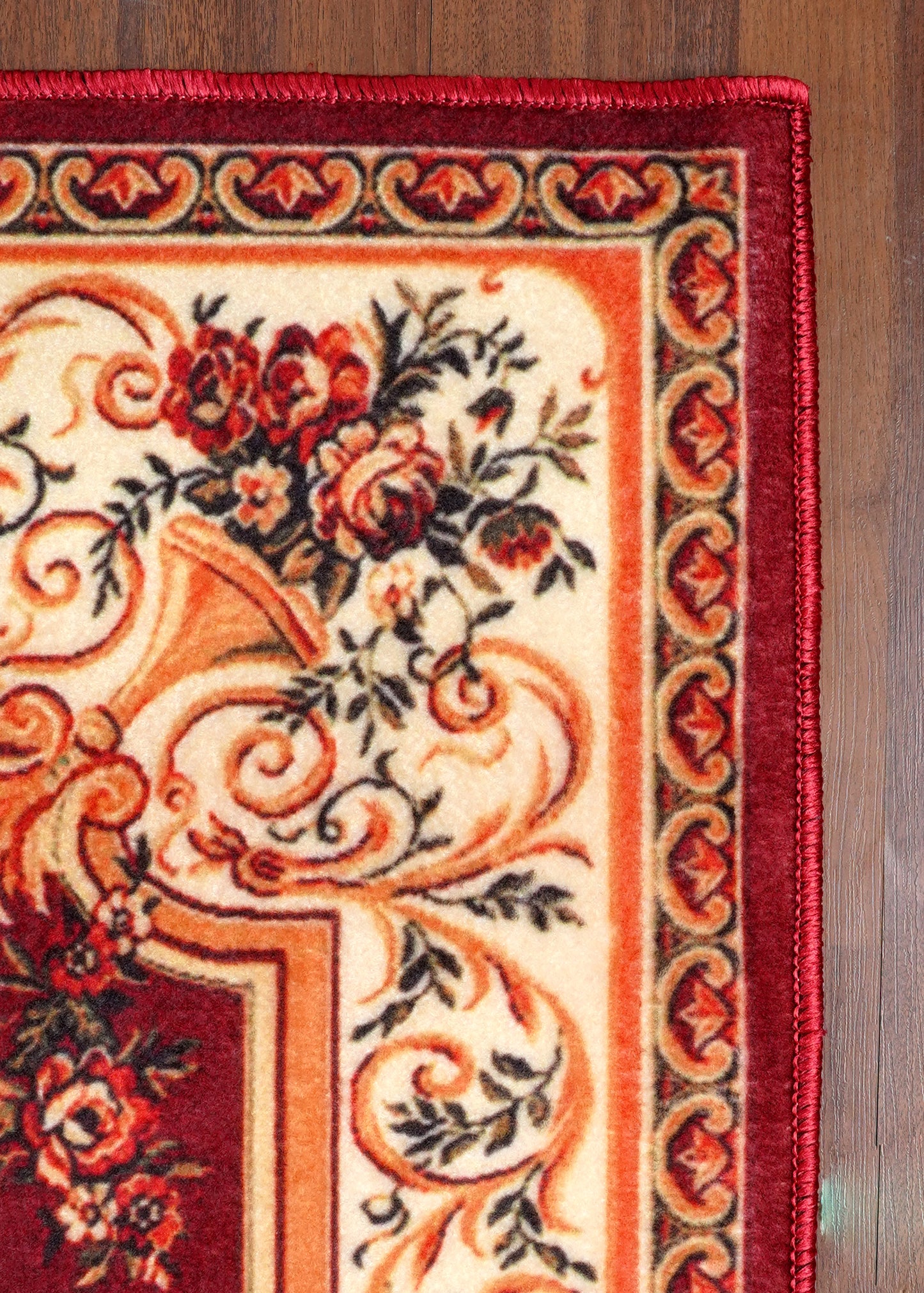 Multicolor Modern Red Floral Non-Woven Rug with Felt Backing
