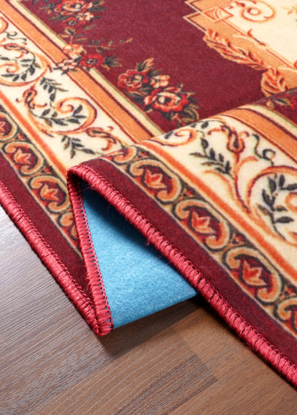 Multicolor Modern Red Floral Non-Woven Rug with Felt Backing