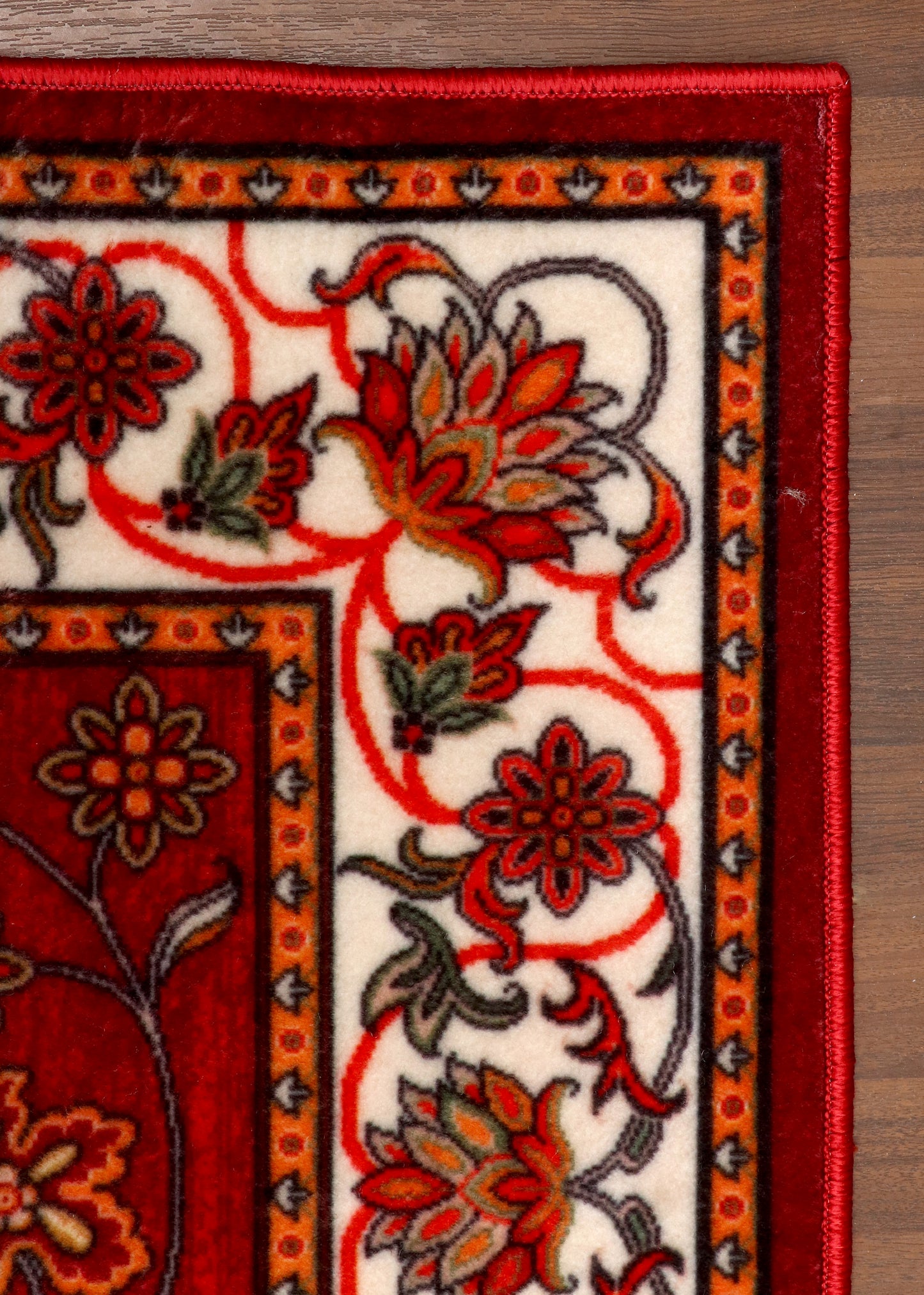 Modern  Medallion Red Floral Non-Woven Rug  with Felt Back