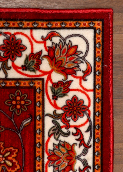 Modern  Medallion Red Floral Non-Woven Rug  with Felt Back