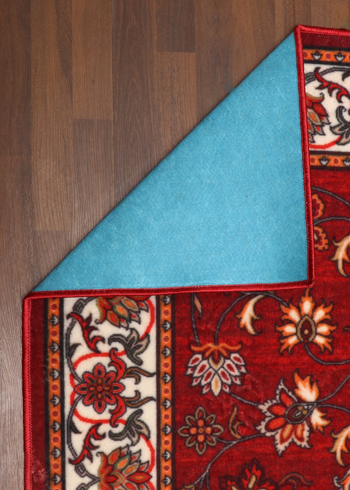 Modern  Medallion Red Floral Non-Woven Rug  with Felt Back
