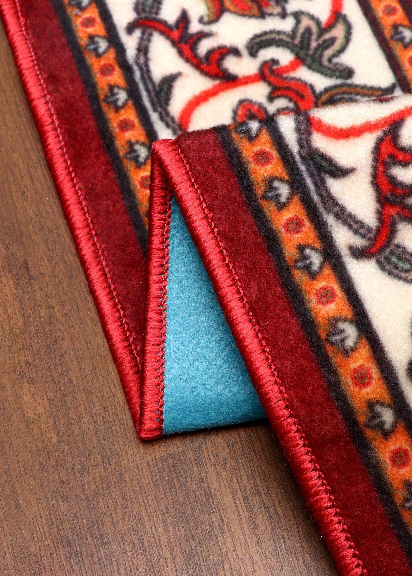 Modern  Medallion Red Floral Non-Woven Rug  with Felt Back