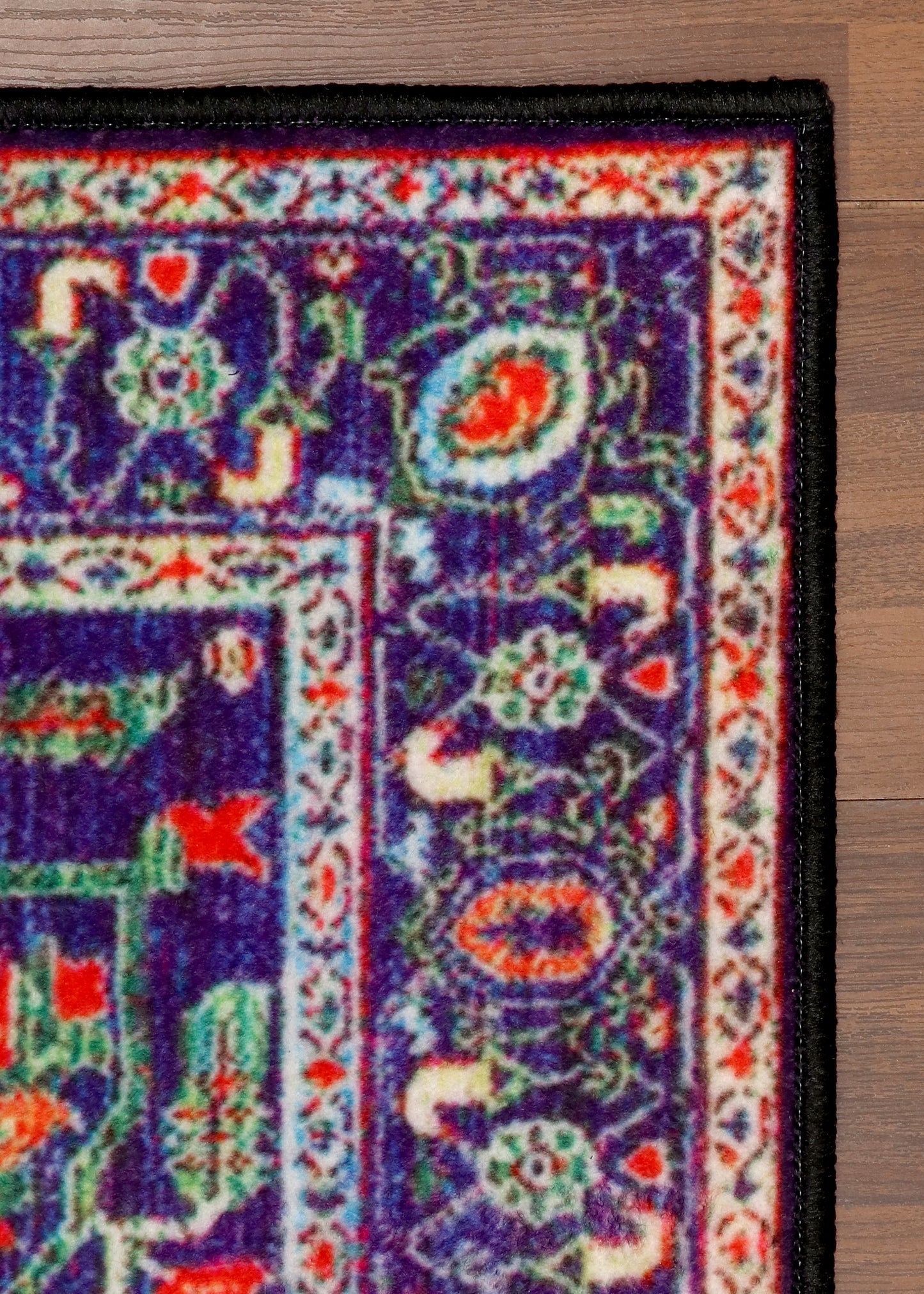 Royal Medallion Navy Blue Floral Non-Woven Rug with Felt Back