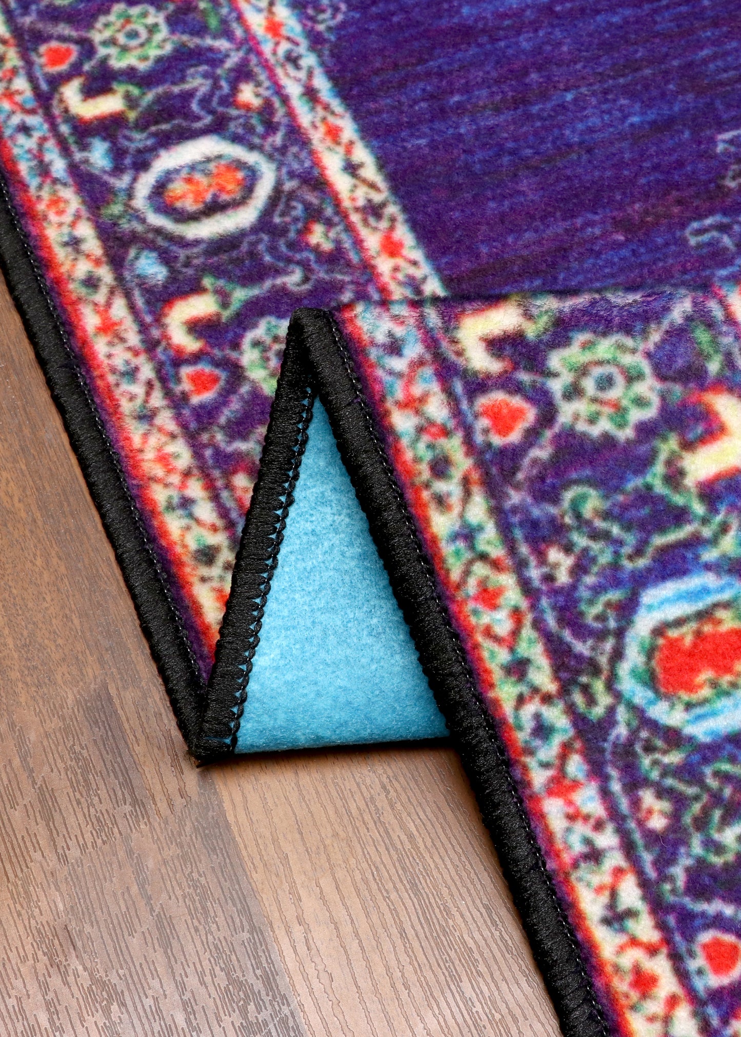 Royal Medallion Navy Blue Floral Non-Woven Rug with Felt Back